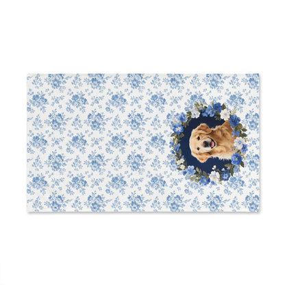 Blue Floral Golden Retriever Dog Portrait Hand Towel – Cute Pet Bathroom Accessory