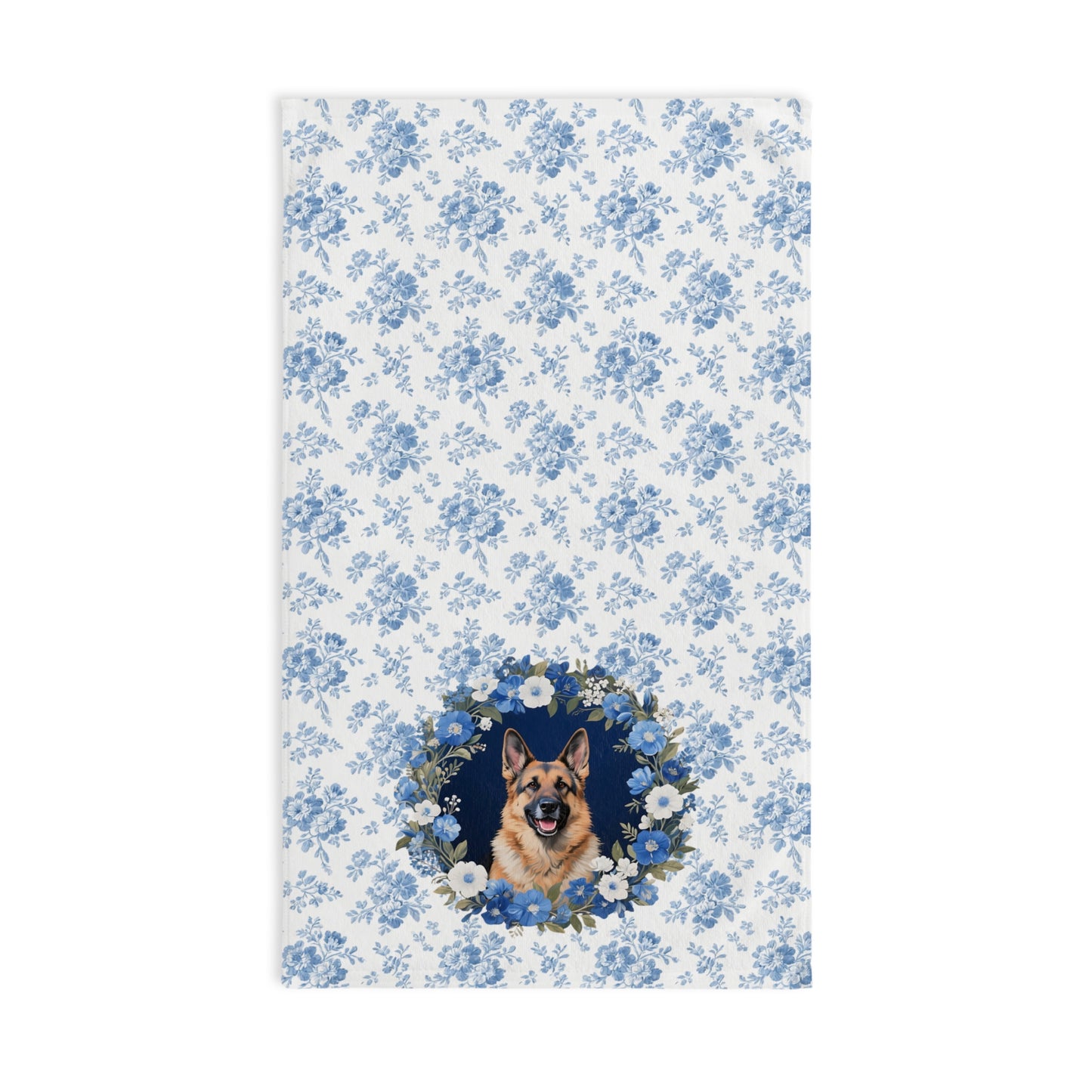 Blue Floral German Shepherd Dog Portrait Hand Towel – Cute Pet Bathroom Accessory