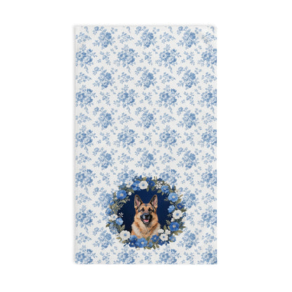 Blue Floral German Shepherd Dog Portrait Hand Towel – Cute Pet Bathroom Accessory