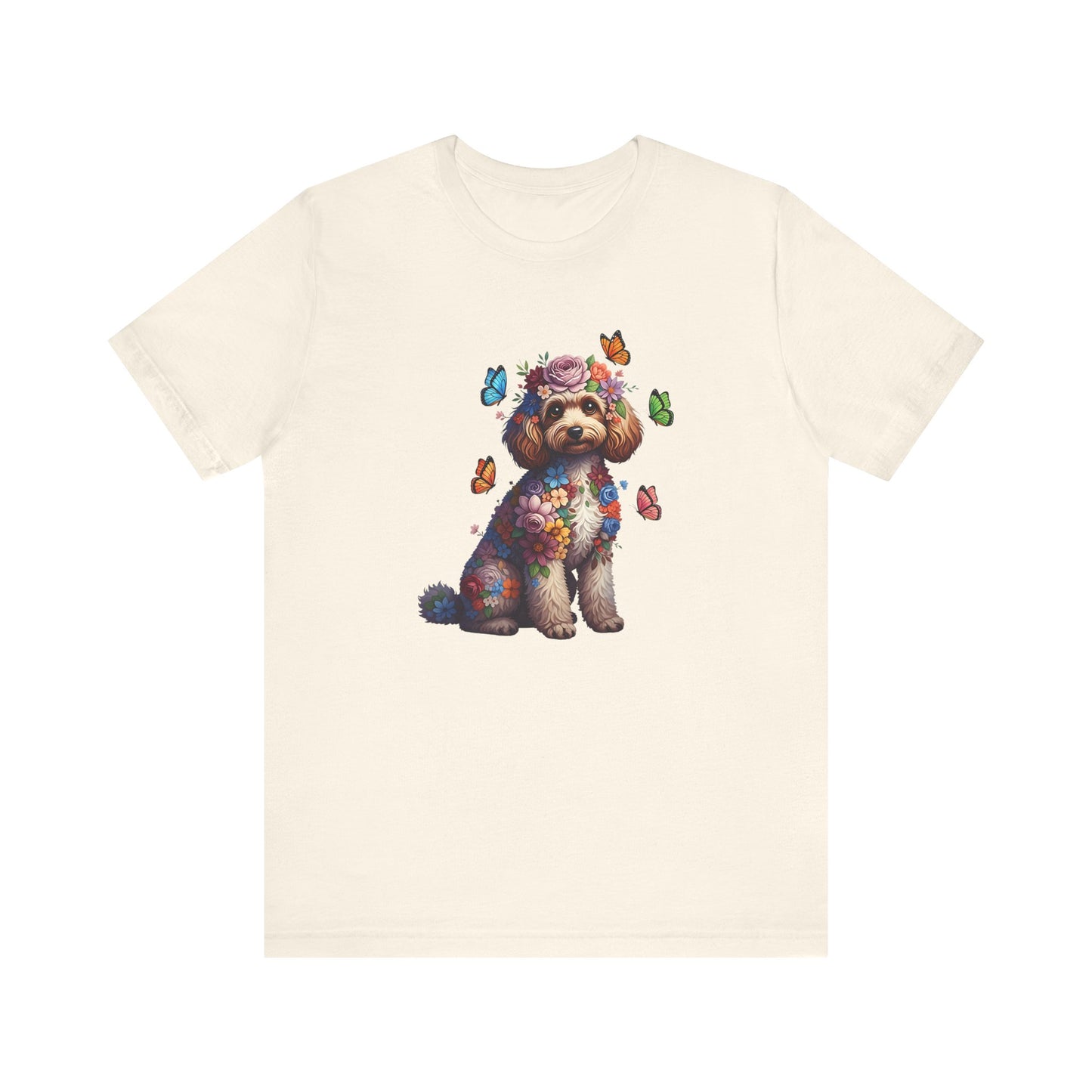 Whimsical Floral Poodle Tee – Colorful Dog Lover Shirt with Butterflies