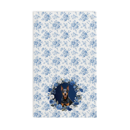 Blue Floral Doberman Pinscher Dog Portrait Hand Towel – Cute Pet Bathroom Accessory