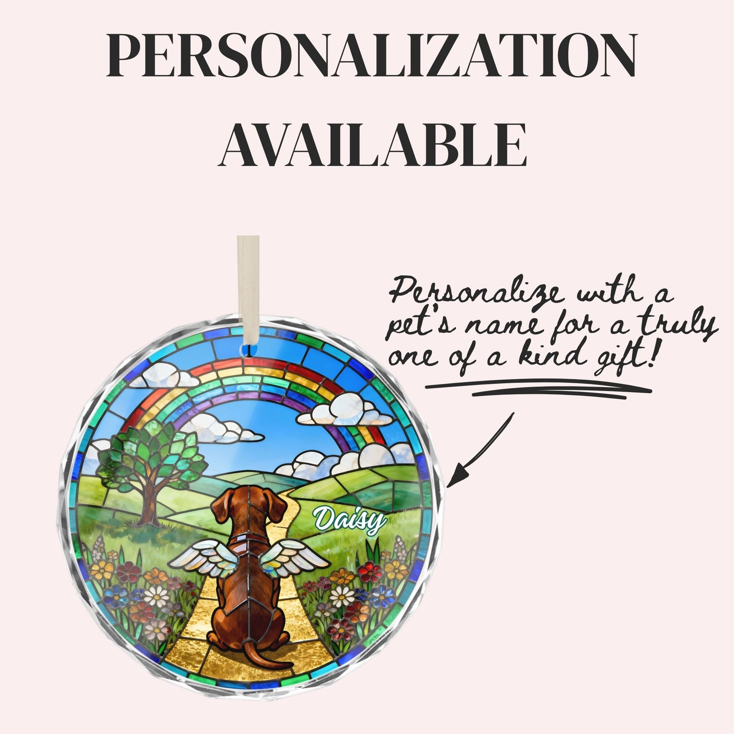 Dachshund Rainbow Bridge Stained Glass Ornament