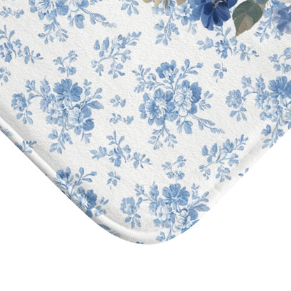 Blue Floral Bichon Bath Mat – Cute Bichon Frise Dog Bathroom Rug