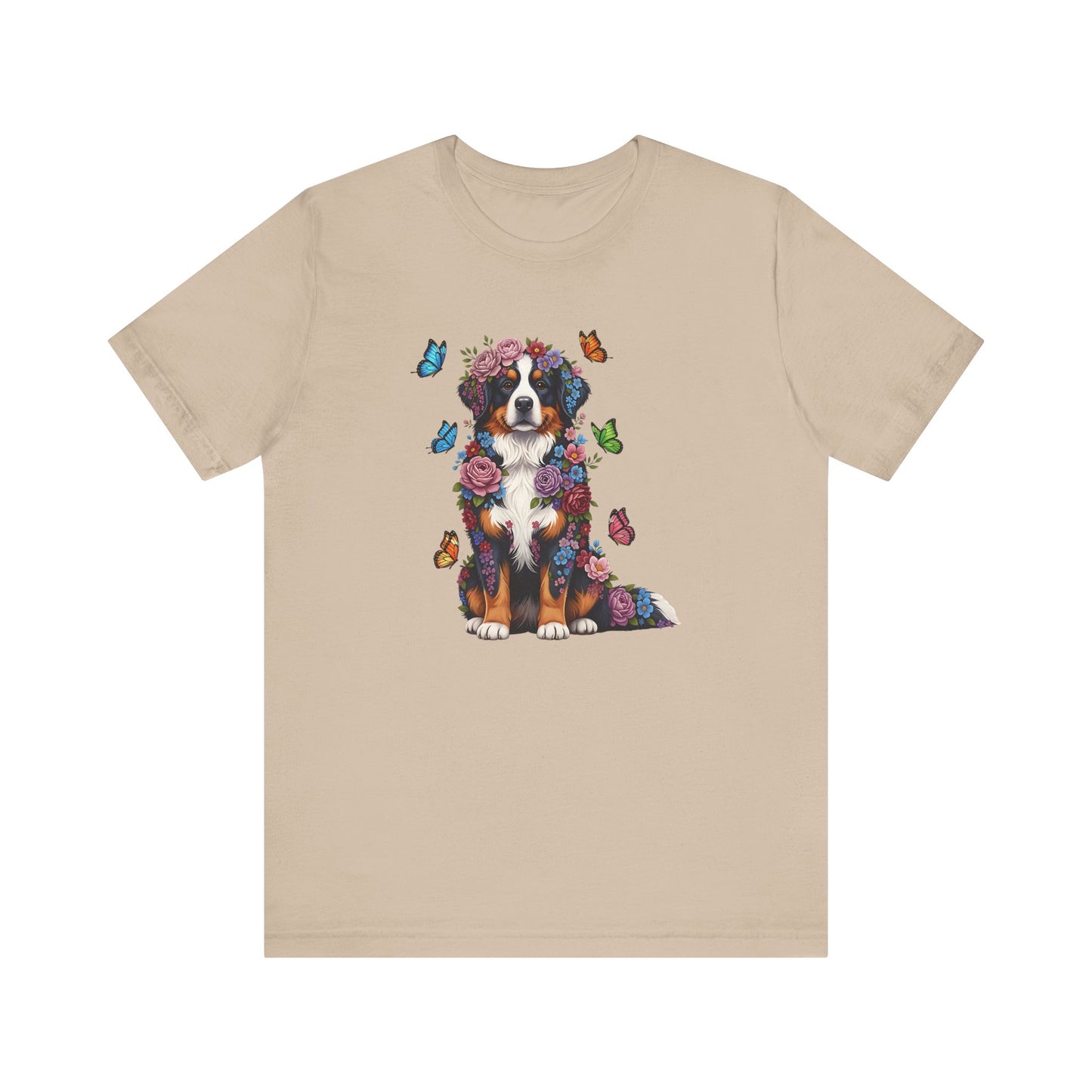 Whimsical Floral Bernese Mountain Dog Tee – Colorful Dog Lover Shirt with Butterflies