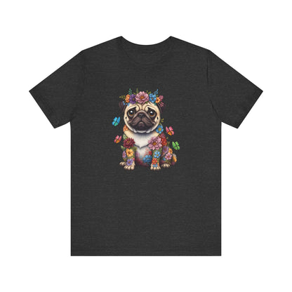 Whimsical Floral Pug Tee – Colorful Dog Lover Shirt with Butterflies