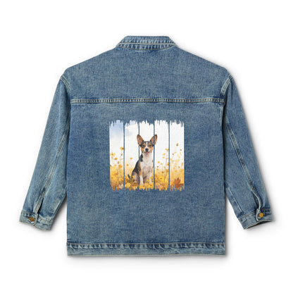 Trendy Rat Terrier Dog Women's Denim Jacket, Dog Demin Jacket, Gift for Rat Terrier Dog Mom, Gift for Dog Lovers, Fall Dog Style