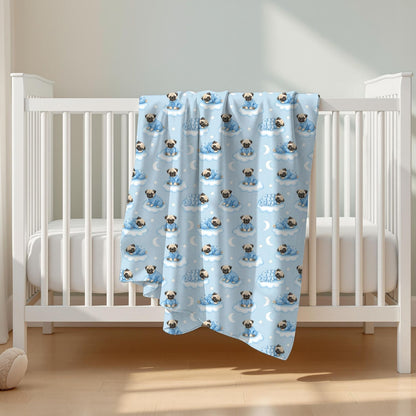 Pug Blue Baby Blanket, Pug Dog Baby Shower Baby Boy Newborn Gift Hospital Announcement Blanket Coming Home