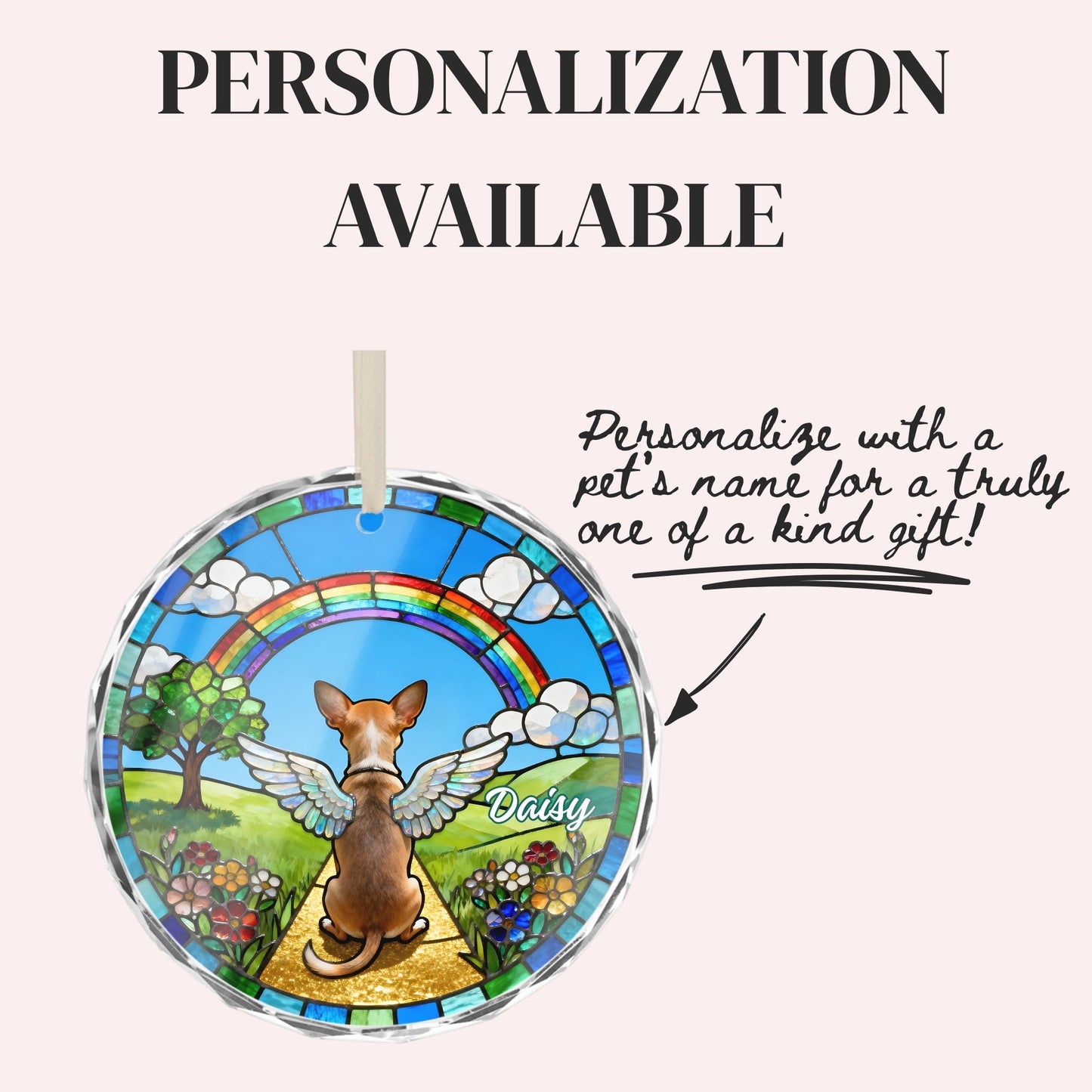 Chihuahua Rainbow Bridge Stained Glass Ornament