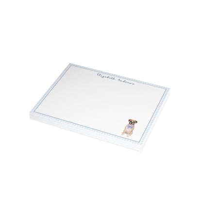 Boxer Dog Blue Gingham Personalized Notecard Set