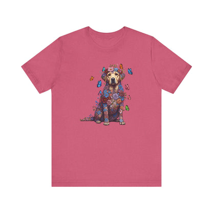 Whimsical Floral Labrador Retriever Tee – Colorful Dog Lover Shirt with Butterflies