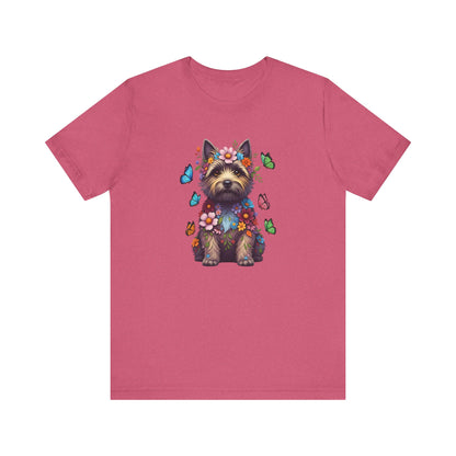 Whimsical Floral Cairn Terrier Tee – Colorful Dog Lover Shirt with Butterflies