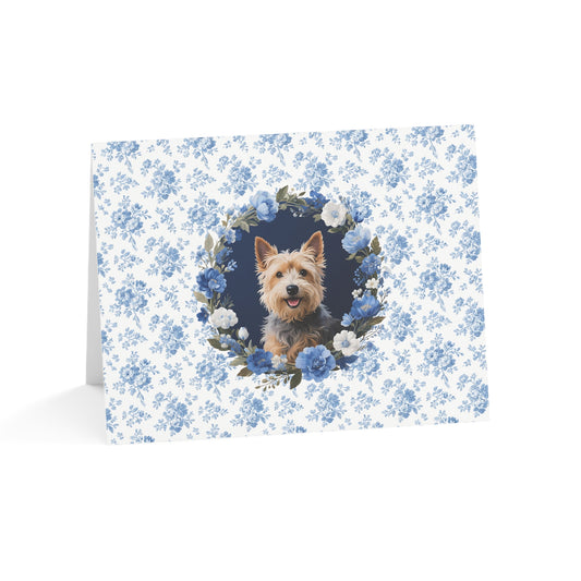 Cairn Terrier Dog Blue Floral Greeting Card Set