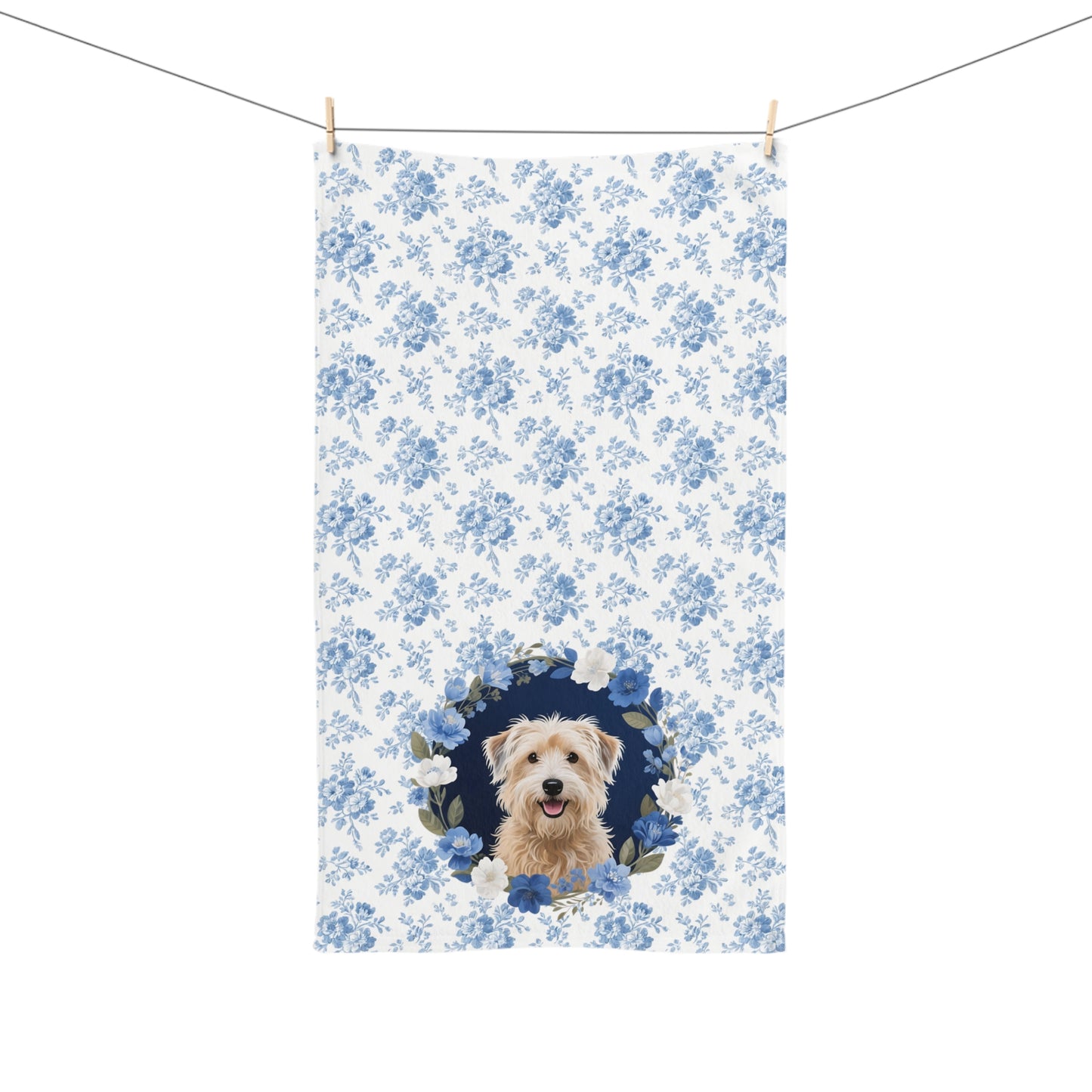 Blue Floral Wheaten Terrier Dog Portrait Hand Towel – Cute Pet Bathroom Accessory