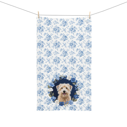 Blue Floral Wheaten Terrier Dog Portrait Hand Towel – Cute Pet Bathroom Accessory