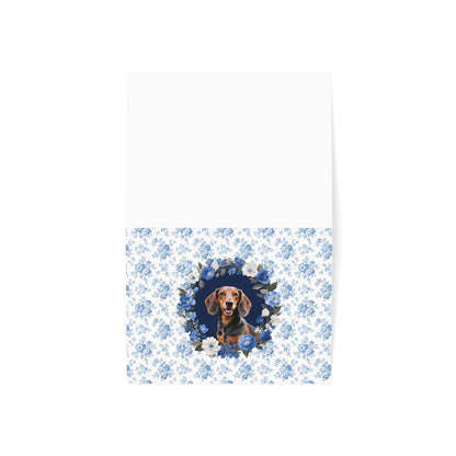 Dachshund Dog Blue Floral Greeting Card Set