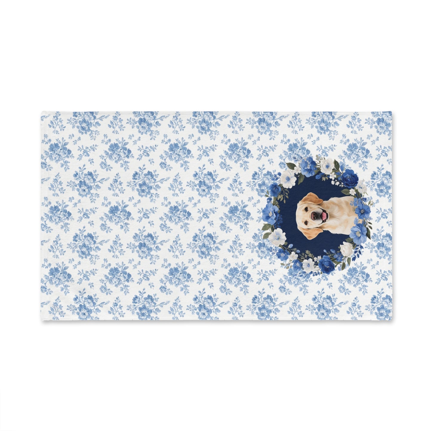 Blue Floral Labrador Retriever Dog Portrait Hand Towel – Cute Pet Bathroom Accessory