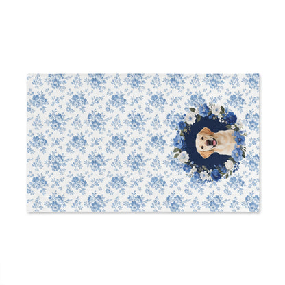 Blue Floral Labrador Retriever Dog Portrait Hand Towel – Cute Pet Bathroom Accessory