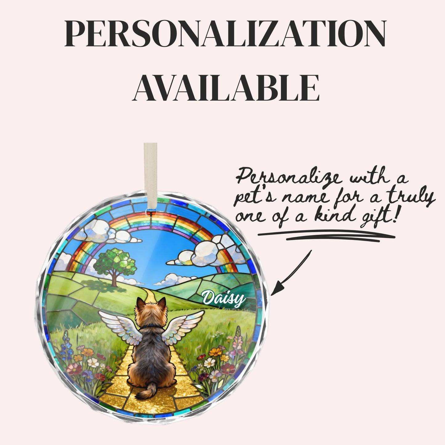 Cairn Terrier Rainbow Bridge Stained Glass Ornament