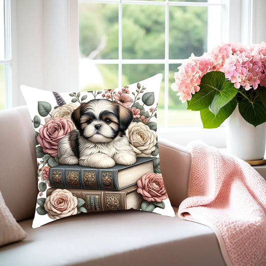 Shih Tzu Throw Pillow for Book Lovers