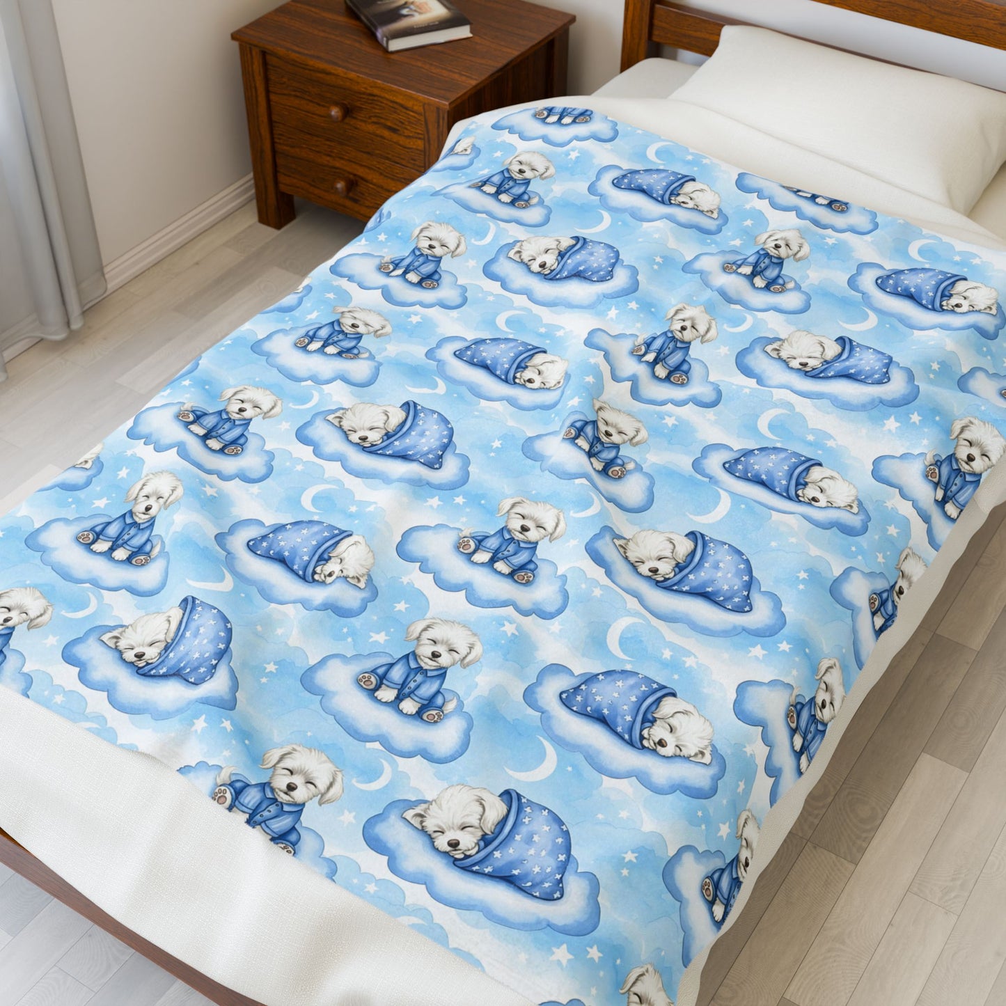 Maltese Blue Baby Blanket, Maltese Dog Baby Shower Baby Boy Newborn Gift Hospital Announcement Blanket Coming Home