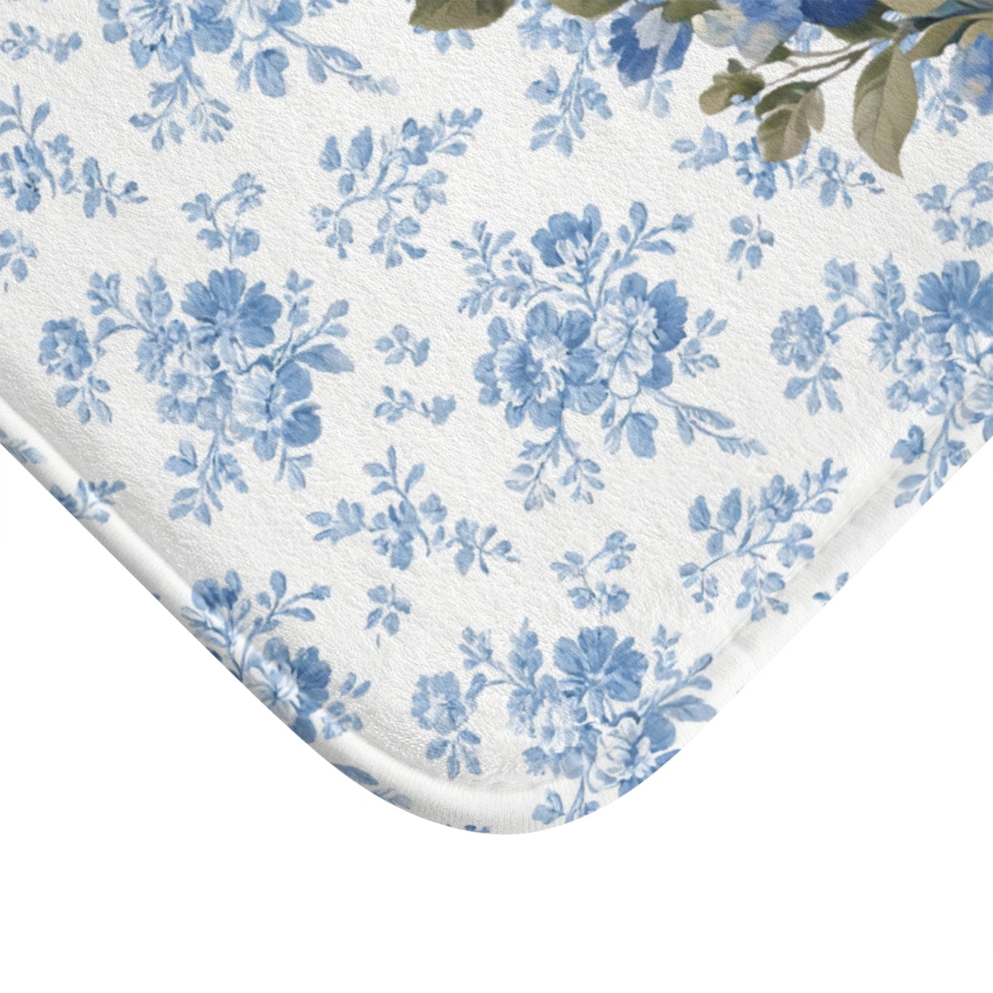 Blue Floral Bulldog Bath Mat – Cute English Bulldog Bathroom Rug