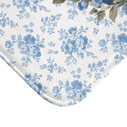 Blue Floral Bulldog Bath Mat – Cute English Bulldog Bathroom Rug