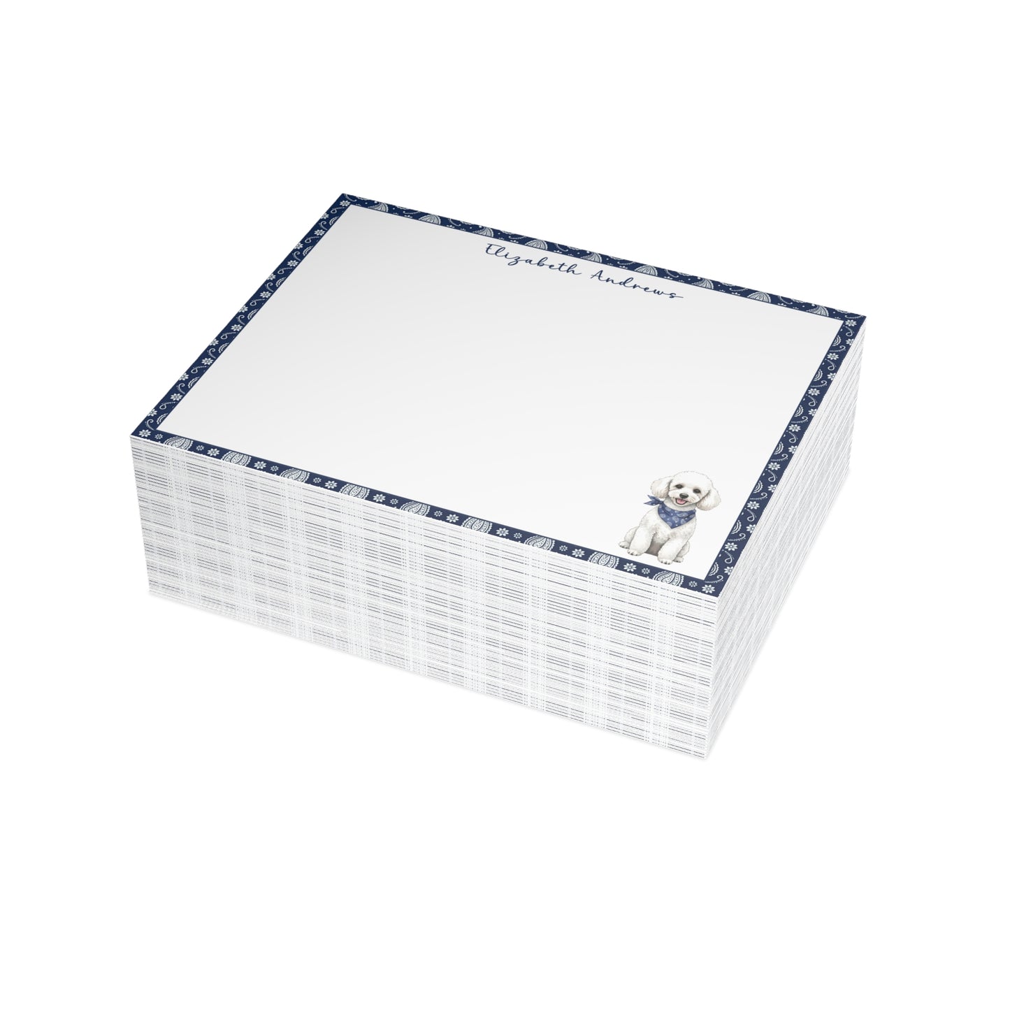 Poodle Navy Blue Paisley Notecard Set