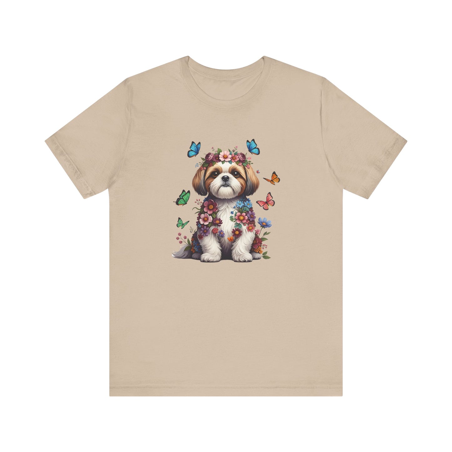 Whimsical Floral Shih Tzu Tee – Colorful Dog Lover Shirt with Butterflies