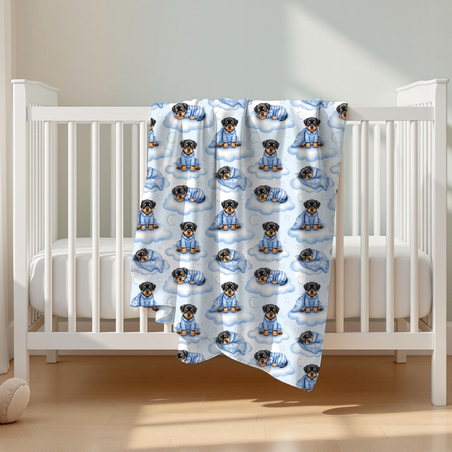 Rottweiler Blue Baby Blanket, Rottie Dog Baby Shower Baby Boy Newborn Gift Hospital Announcement Blanket Coming Home