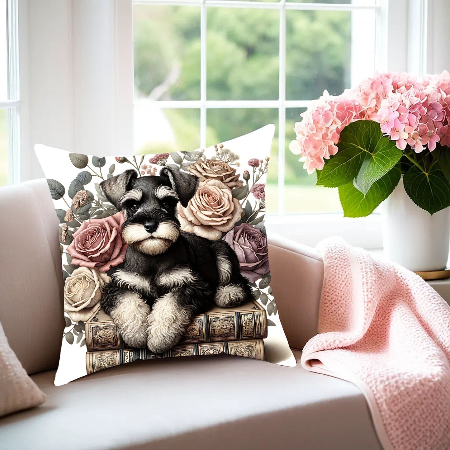 Schnauzer Throw Pillow for Book Lovers