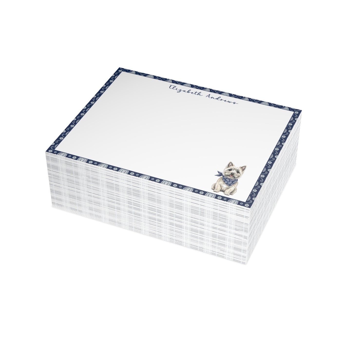 Personalized Cairn Terrier Navy Blue Paisley Notecard Set