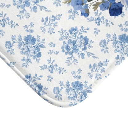 Blue Floral Doodle Bath Mat – Cute Goldendoodle Dog Bathroom Rug