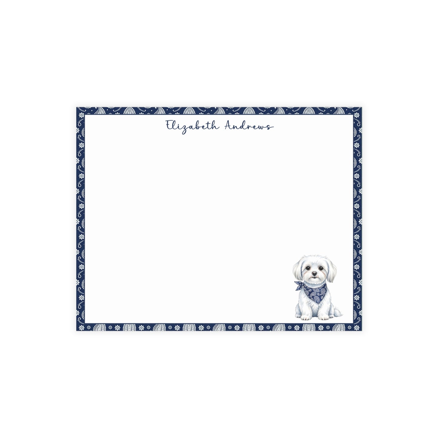 Maltese Navy Blue Paisley Notecard Set