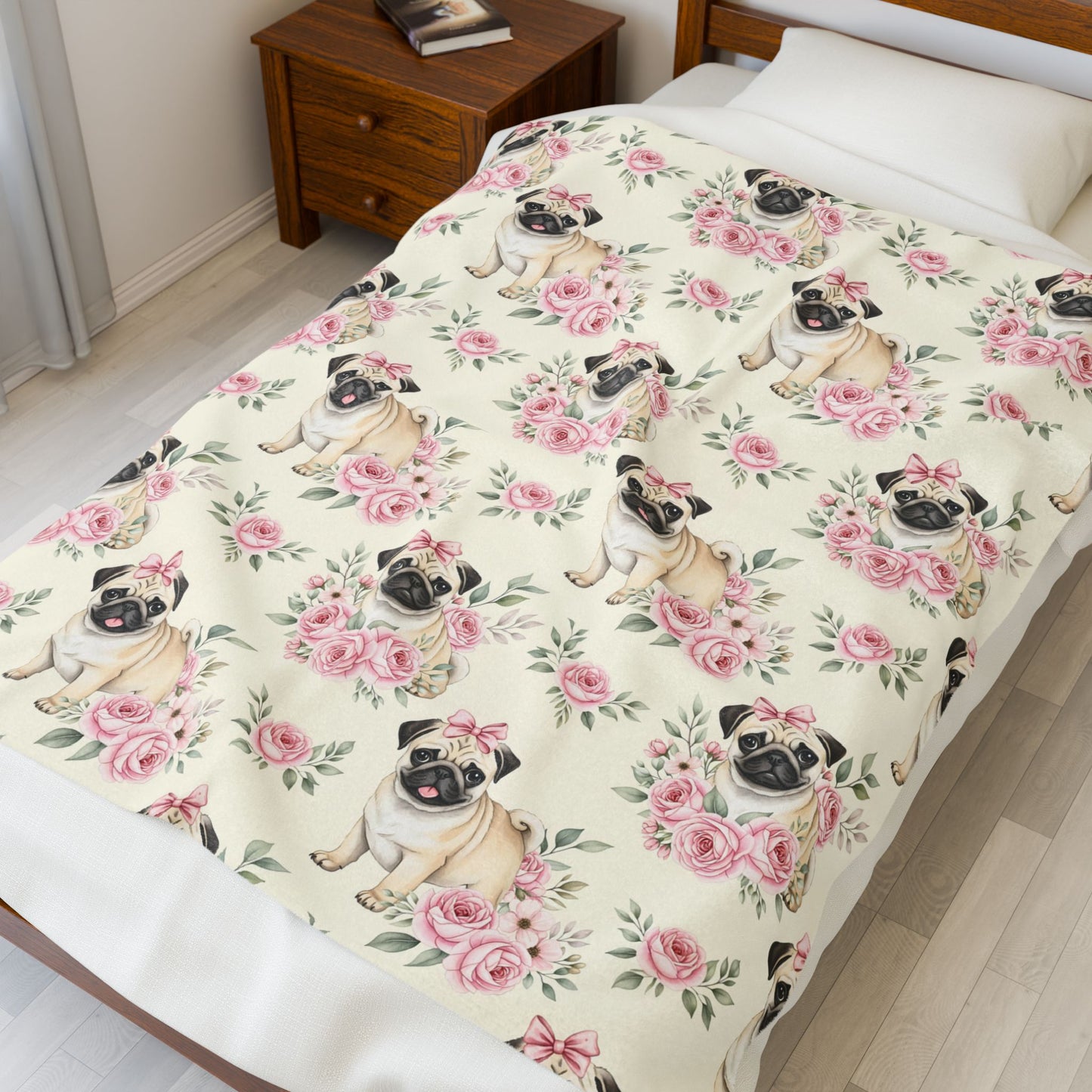 Pug Pink Baby Blanket, Pug Dog Baby Shower Baby Girl Newborn Gift Hospital Announcement Blanket Coming Home