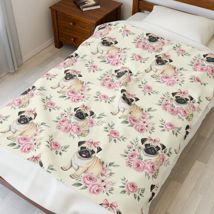 Pug Pink Baby Blanket, Pug Dog Baby Shower Baby Girl Newborn Gift Hospital Announcement Blanket Coming Home