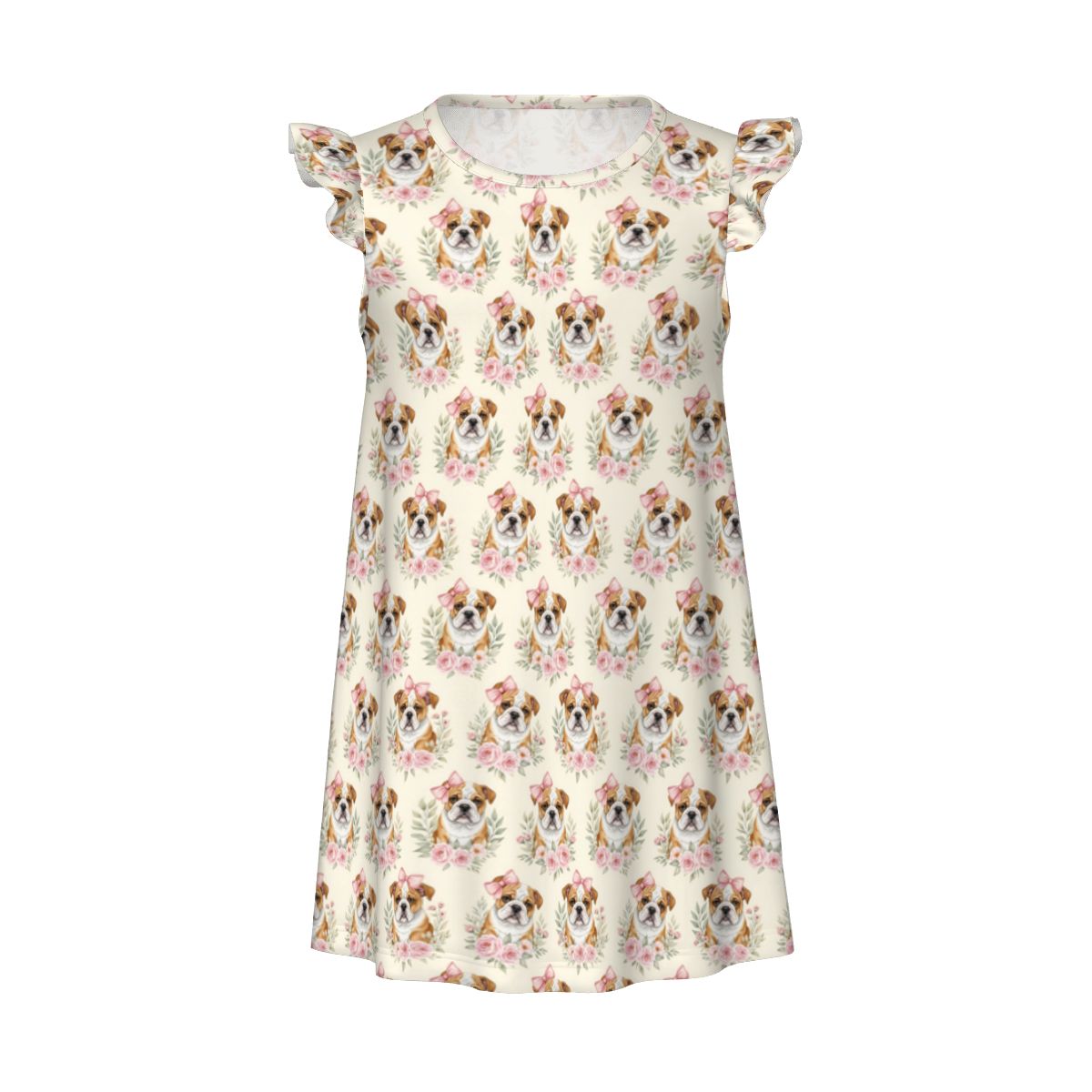 English Bulldog Girl's Flutter Sleeve Nightgown