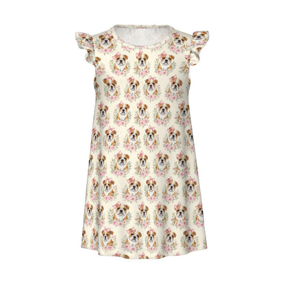 English Bulldog Girl's Flutter Sleeve Nightgown