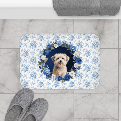 Blue Floral Havanese Bath Mat – Cute Havanese Dog Bathroom Rug