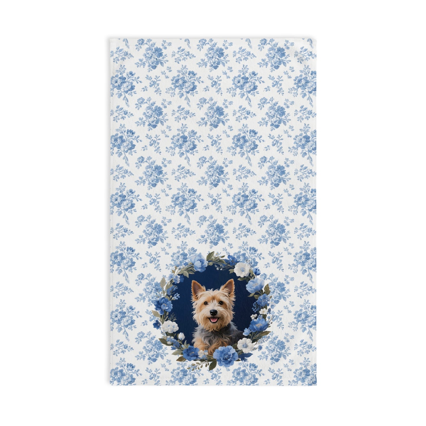 Blue Floral Cairn Terrier Dog Portrait Hand Towel – Cute Pet Bathroom Accessory