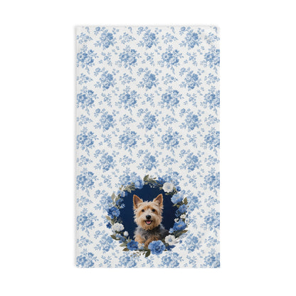 Blue Floral Cairn Terrier Dog Portrait Hand Towel – Cute Pet Bathroom Accessory