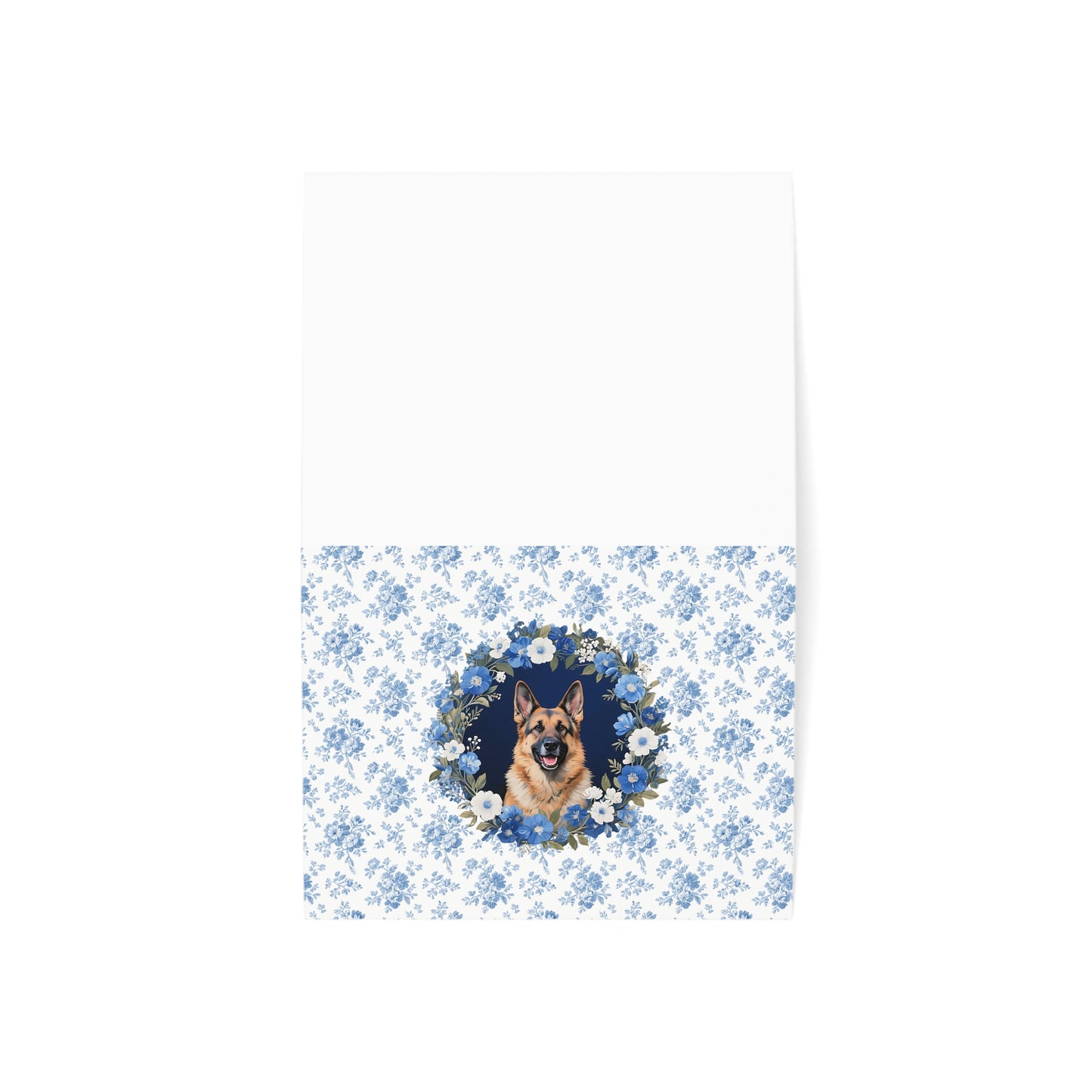 German Shepherd Dog Blue Floral Greeting Card Set