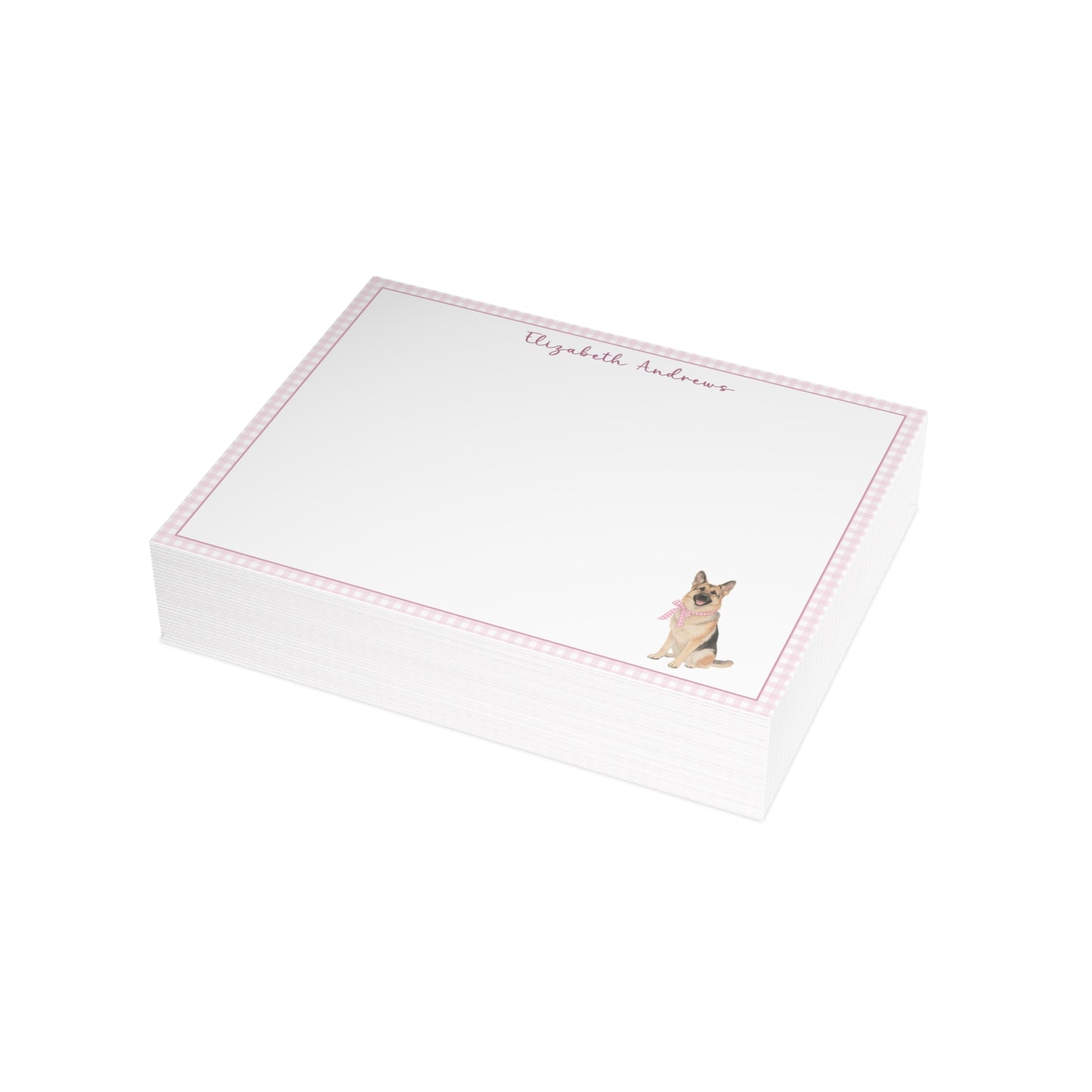 German Shepherd Dog Pink Gingham Personalized Notecard Set
