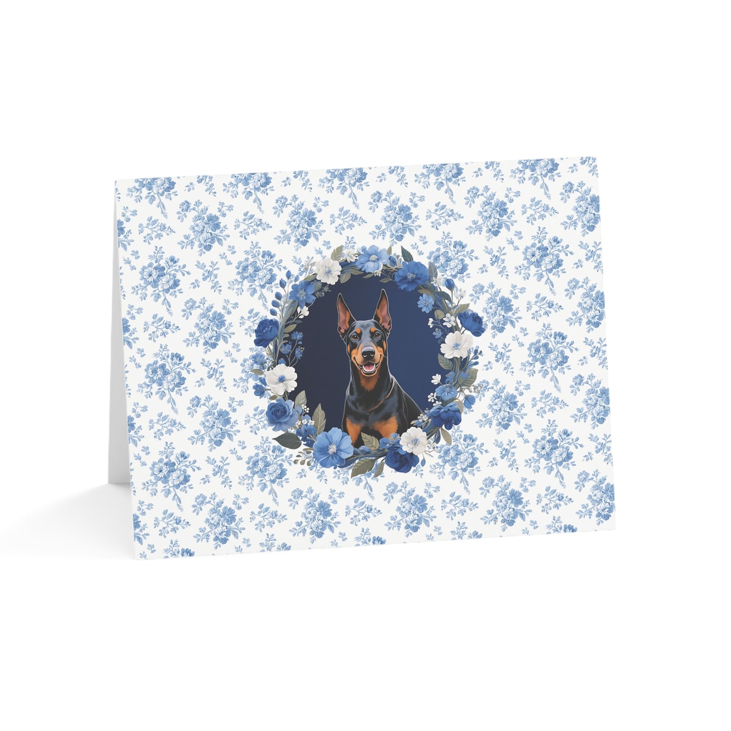 Doberman Pinscher Dog Blue Floral Greeting Card Set