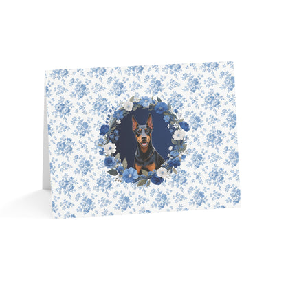 Doberman Pinscher Dog Blue Floral Greeting Card Set