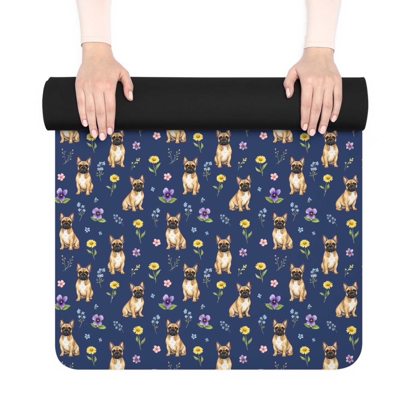 French Bulldog Dog Floral Yoga Mat – Durable Non-Slip Rubber Surface for Home & Studio Practice