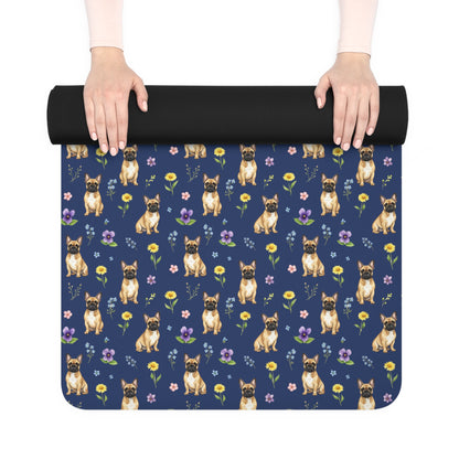 French Bulldog Dog Floral Yoga Mat – Durable Non-Slip Rubber Surface for Home & Studio Practice