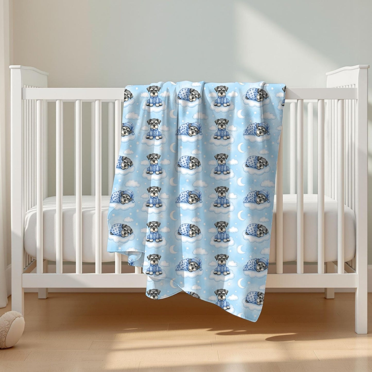 Schnauzer Blue Baby Blanket, Schnauzer Dog Baby Shower Baby Boy Newborn Gift Hospital Announcement Blanket Coming Home