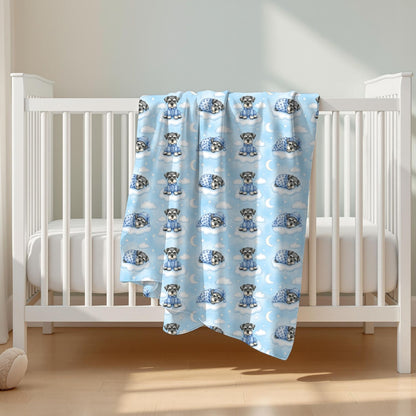 Schnauzer Blue Baby Blanket, Schnauzer Dog Baby Shower Baby Boy Newborn Gift Hospital Announcement Blanket Coming Home