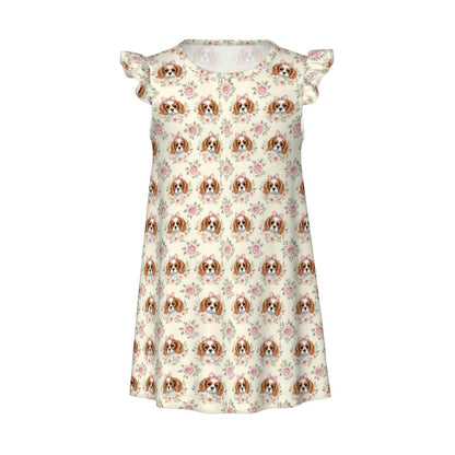 Cavalier King Charles Spaniel Girl's Flutter Sleeve Nightgown