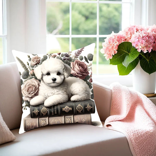 Bichon Frise Throw Pillow for Book Lovers